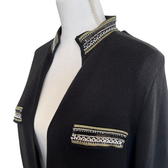 Chico's Cardigan Sweater Heidi Size L/XL Black Heidi Embellished Beaded Military - Picture 4 of 16